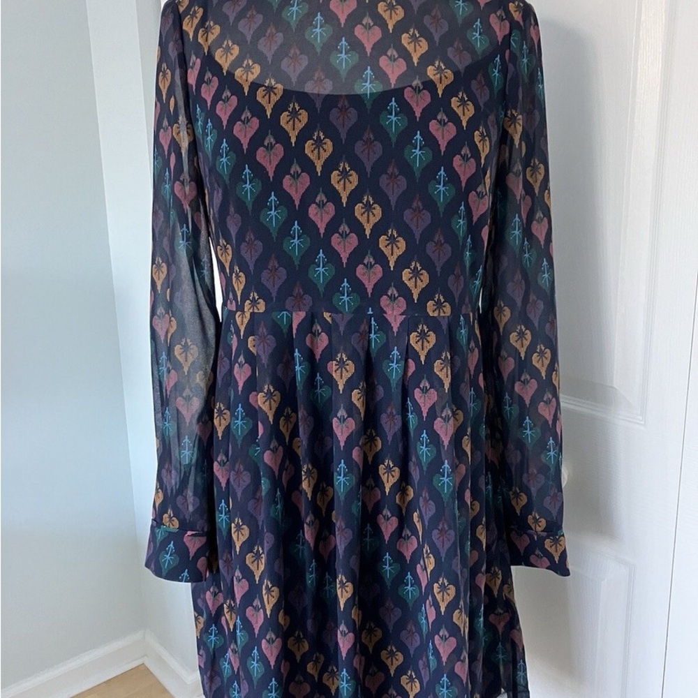 Ted Baker Navy and Multicolor Long Sleeve Dress